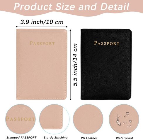 2 Pcs Passport Holder for Travel, Passport Wallet, Passport Cover, PU Leather Passport Book for Women and Men Travel Essentials for Passport Credit Cards Business Cards Boarding Passes, Pink and Black in Saudi Arabia