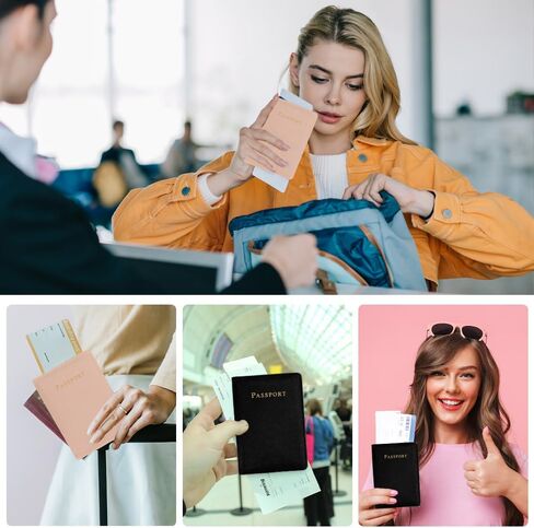 2 Pcs Passport Holder for Travel, Passport Wallet, Passport Cover, PU Leather Passport Book for Women and Men Travel Essentials for Passport Credit Cards Business Cards Boarding Passes, Pink and Black in Saudi Arabia