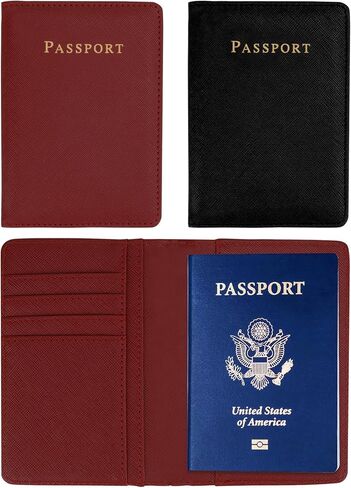 2 Pcs Passport Holder for Travel, Passport Wallet, Passport Cover, PU Leather Passport Book for Women and Men Travel Essentials for Passport Credit Cards Business Cards Boarding Passes, Pink and Black in Saudi Arabia