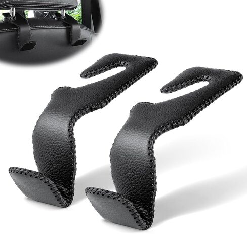 LivTee Black Superior Leather Car Seat Back Headrest Hook, Auto Seat Hook Hangers Interior Accessories for Purse Coats Umbrellas Grocery Bags Handbag, 2-Pack in Kuwait