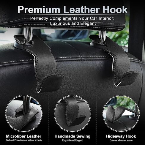 LivTee Black Superior Leather Car Seat Back Headrest Hook, Auto Seat Hook Hangers Interior Accessories for Purse Coats Umbrellas Grocery Bags Handbag, 2-Pack in Kuwait