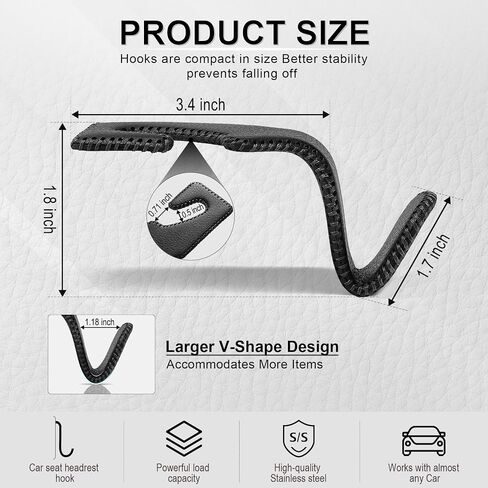 LivTee Black Superior Leather Car Seat Back Headrest Hook, Auto Seat Hook Hangers Interior Accessories for Purse Coats Umbrellas Grocery Bags Handbag, 2-Pack in Kuwait