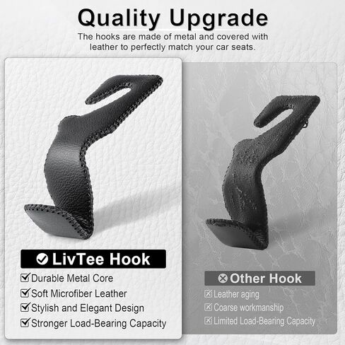 LivTee Black Superior Leather Car Seat Back Headrest Hook, Auto Seat Hook Hangers Interior Accessories for Purse Coats Umbrellas Grocery Bags Handbag, 2-Pack in Kuwait