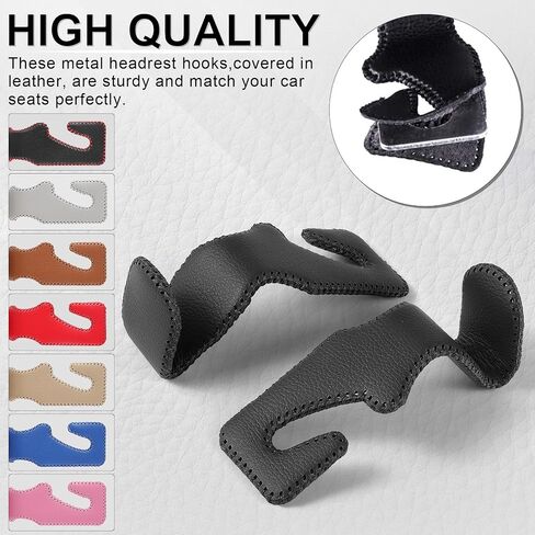 LivTee Black Superior Leather Car Seat Back Headrest Hook, Auto Seat Hook Hangers Interior Accessories for Purse Coats Umbrellas Grocery Bags Handbag, 2-Pack in Kuwait