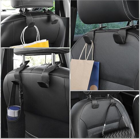 LivTee Black Superior Leather Car Seat Back Headrest Hook, Auto Seat Hook Hangers Interior Accessories for Purse Coats Umbrellas Grocery Bags Handbag, 2-Pack in Kuwait