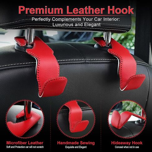 LivTee Black Superior Leather Car Seat Back Headrest Hook, Auto Seat Hook Hangers Interior Accessories for Purse Coats Umbrellas Grocery Bags Handbag, 2-Pack in Kuwait