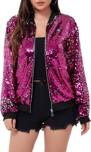 WULFUL Women's Sequin Jackets Sparkly Glitter Long Sleeve Front Zip Bomber Blazers Party Costume in Saudi Arabia