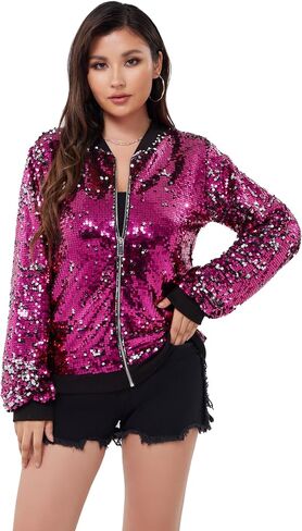 WULFUL Women's Sequin Jackets Sparkly Glitter Long Sleeve Front Zip Bomber Blazers Party Costume in Saudi Arabia
