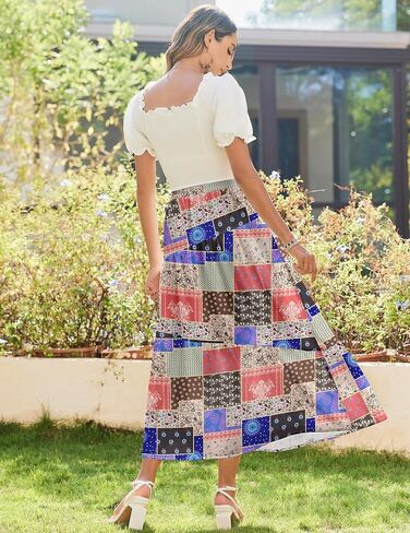 Zeagoo Women's Maxi Skirts Boho High Waist Pleated A-Line Flowy Swing Asymmetric Tiered Long Beach Skirt with Pockets in Saudi Arabia