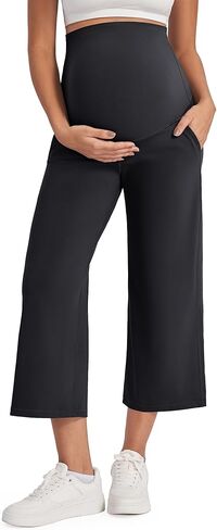 G4Free EverGoing Maternity Yoga Capris Over The Belly Stretch Wide Leg Pregnancy Cropped Pants with Pockets 19‘’/21''/23'' in Saudi Arabia
