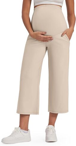G4Free EverGoing Maternity Yoga Capris Over The Belly Stretch Wide Leg Pregnancy Cropped Pants with Pockets 19‘’/21''/23'' in Saudi Arabia