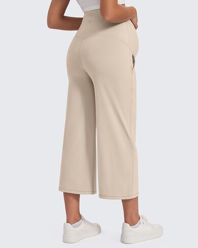 G4Free EverGoing Maternity Yoga Capris Over The Belly Stretch Wide Leg Pregnancy Cropped Pants with Pockets 19‘’/21''/23'' in Saudi Arabia