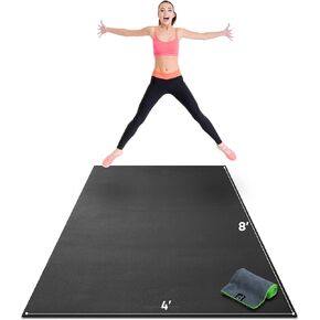Premium Extra Large Exercise Mat - 8' x 4' x 1/4" Ultra Durable, Non-Slip, Workout Mats for Home Gym Flooring - Jump, Cardio, MMA Mat - Use With or Without Shoes (96" Long x 48" Wide x 6mm Thick)