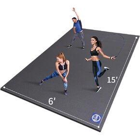 Extra Large Exercise Mat 6' x 15' x 7mm, High-Density Workout Mats for Home Gym Flooring, Non-Slip, Extra Thick Durable Cardio Mat, and Ideal for Plyo, MMA, Jump Rope (Black)
