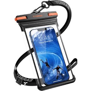 TORRAS Icecube IPX8 Waterproof Phone Pouch, Underwater Screen Touchable, Waterproof Phone Case for Snorkeling, Adjustable Lanyard, Vacation Essentials for iPhone 15 Pro Max/14/13 Samsung, Black 6.9''
