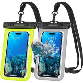 UNBREAKcable Waterproof Phone Pouch, IPX8 Universal Waterproof Phone Case [2 Pack] Cellphone Dry Bag for iPhone 14 13 12 11 Pro Max XS Plus Samsung Galaxy S23 and More Up to 7" - Grey&Bright Green
