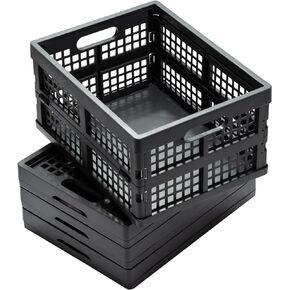 Eslite 16L Collapsible Storage Crates,Folding Plastic Crates for Storage,Pack of 4,Gray
