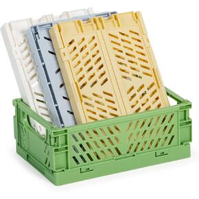 Plastic Crates for Storage Stackable – Set of 4 Collapsible Crates for Groceries, Books, Toys, Clothes, Makeup & More – Sleek Folding Pastel Crates for Organizing – Small, 5.9" x 3.9" x 2.36"