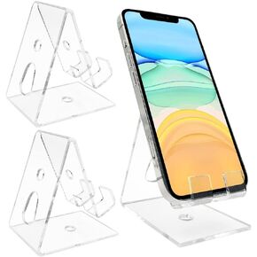 DaKuan 3 pcs Acrylic Cell Phone Stand, Desk Accessories, Transparent Phone Stand, Portable Phone Stand, Suitable for Cell Phones, Tablets, Sticky Notes, Office Supplies