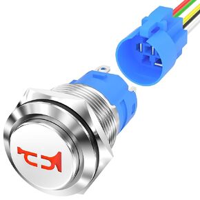 DaierTek Horn Button Switch 12 Volt Momentary Push Button Switch 12V Air Horn Button Switch Speaker LED Stainless Steel 16mm Metal Switch for Automotive Car Marine Boat Train