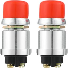 Aupoko DC 12V/24V Waterpoof Push Button Starter Switch 2 Pcs, 20A Engine Start Momentary Start Switch for Car Marine Boat Truck Lawn Tractor(Red Cap)