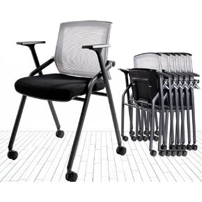 2 Pack Stackable Conference Room Chairs with Paddle Folding Office Chair Foldable Desk Chair Mesh Back and Arms for Conference Meeting Guest Reception Home Office Training Room Chair