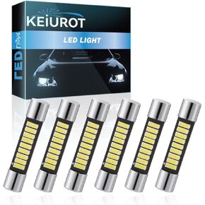Keiurot 29mm Festoon Led Bulb 7065 6612F 6614F LED لمبة لمرآة الغرور الشمس قناع ضوء LED ضوء داخلي قبة خريطة أضواء بيضاء AC / DC12V، حزمة من 6 in Kuwait