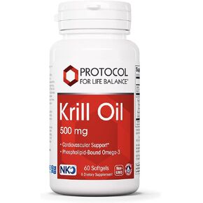 Protocol Krill Oil 500mg - Krill Oil Supplement - DHA & EPA - with Astaxanthin - Supports Heart, Brain, Joints* - Non-GMO & Halal - 60 Softgels