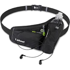 Labeol Waist Pack, Waterproof Hydration Belt with Water Bottle Holder, Adjustable Fanny Pack for Running, Hiking, Walking, Cycling, Black