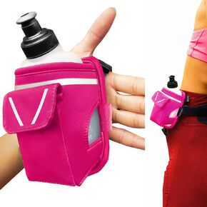 “2-in-1 Running Fun" - Handheld 12 Oz. Water Bottle & Running Belt Add-on - Straps Onto Your Hand or Slides on Belt! Waterproof Pocket Holds Money, Key, Gels – Maximises Your Time, Freedom and Health!