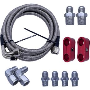 6AN Transmission Cooler Lines PTFE Hose 7FT Repair For 4L60 700R4 TH350 TH400 CBC350 3L80, E85 Nylon and Stainless Steel Braided Fittings