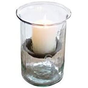 First of a Kind Small Glass Hurricane Pillar Candle Holder with Rustic Metal Insert, Perfect as a Centerpiece