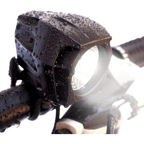 BRIGHT EYES Helios Fully Waterproof 1600 Lumen Rechargeable Mountain, Road Bike, MX Headlight, 6400mAh External Battery (Now 4+ Hours on Bright Beam) - Included: Free Diffuser Lens and Free Taillight