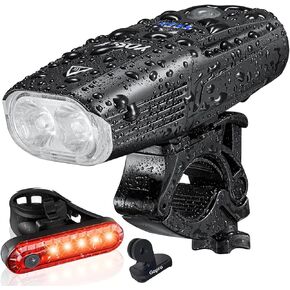 Yosky USB Rechargeable Bike Light Set - 1000 Lumens Smart Bike Headlight and Tail Light - Super Bright Bike Light Front and Back for Adults Kids Men Women Night Riding