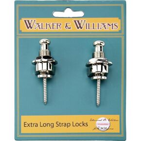 Walker & Williams Extra Long Deep Barrel Strap Locks for Thick Guitar Straps For Acoustic, Electric, And Bass Guitars