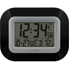 La Crosse Technology WT-8005U-S Atomic Digital Wall Clock with Indoor Temperature, Silver & 617-1270 Atomic LCD Alarm Clock