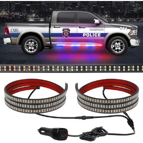 2 in 1 70 inch Amber Truck Strobe Lights Strip 864 LED Emergency Running Board Lights Warning Flashing Hazard Safety Lights Flexible Waterproof for Plow Trucks Construction Vehicles Pickup SUV
