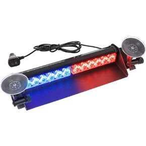 Emergency Dash Strobe Light 12 LED Police Lights Warning Hazard Flashing Light Bar Visor Interior Windshield Safety Lights for Volunteer Vehicles Trucks, Red Blue, 15 inch