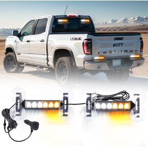 2X 6.1 inch Emergency Strobe Lights Amber/White 12 LED Hazard Warning Flashing Safety Dash Front/Rear Windshield Deck Split Lights Surface Mount for Construction Vehicles Tow/Plow Trucks