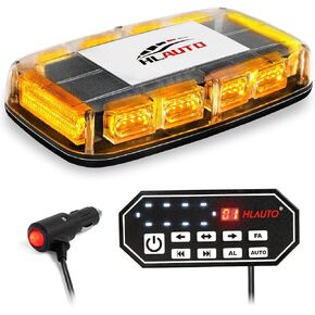 أضواء الطوارئ القوية HLauto 48LED مع وحدة تحكم: 12 بوصة باللون الأبيض الكهرمان على السطح وامض أضواء التحذير القوية مع قاعدة مغناطيسية للشاحنات ومركبات البناء ومحراث الثلج والسيارات