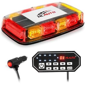 HLauto 48LED Emergency Strobe Lights w/Controller: 12" Rooftop Safety Flashing Lights, Amber Strobe Warning Lights Bar w/Magnetic Base for Trucks, Construction Vehicles, Snow Plow, Cars