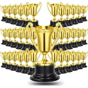 60 Pack Mini Gold Award Trophies for Kids, Plastic Golden Trophies Prize for Sports, Party Favors, Kids Classroom School Rewards, Competition or Celebration Awards, Sports Tournament