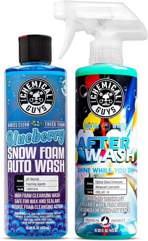 Chemical Guys CWS21616A Car Wash, Dry & Shine Bundle - Blueberry Snow Foam Car Wash Soap, 16 oz + After Wash Gloss Boosting Drying Aid (16 oz) (2 Items) Works on Cars, Trucks, SUVs in Saudi Arabia