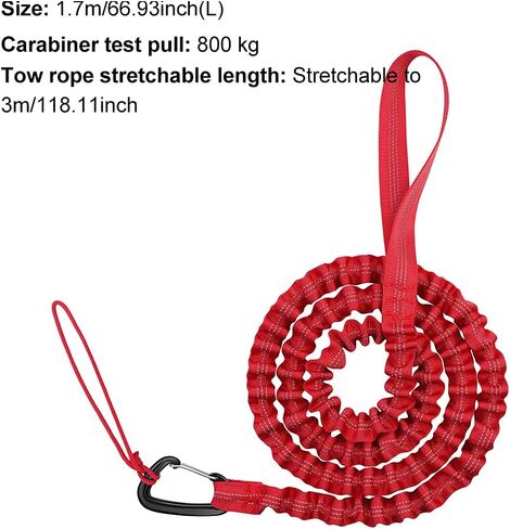 Bike Bungee Tow Rope for Kids, Child Bike Stretch Bungee Cord Pull Behind Attachment High Strength 800KG 3M Bicycle Towing Strap with Carabiner, Mountain Bike Tow Rope(Black) in Saudi Arabia