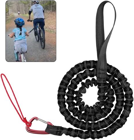 Bike Bungee Tow Rope for Kids, Child Bike Stretch Bungee Cord Pull Behind Attachment High Strength 800KG 3M Bicycle Towing Strap with Carabiner, Mountain Bike Tow Rope(Black) in Saudi Arabia