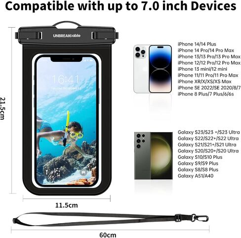 UNBREAKcable Waterproof Phone Pouch, IPX8 Universal Waterproof Phone Case [2 Pack] Cellphone Dry Bag for iPhone 14 13 12 11 Pro Max XS Plus Samsung Galaxy S23 and More Up to 7" - Grey&Bright Green in Saudi Arabia