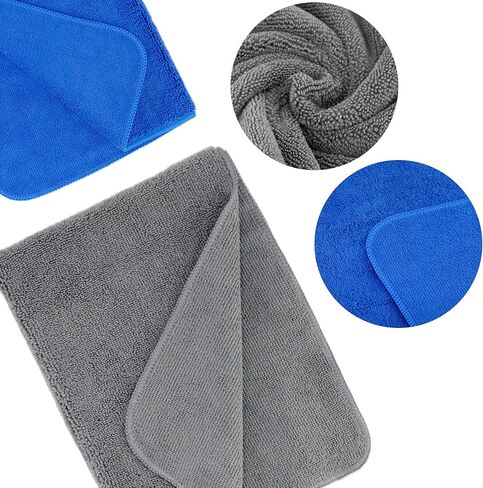 Microfiber Cleaning Towels, Set of 24, for House, Office & Auto, Dark Grey & Dark Blue (16" x 16") in Saudi Arabia