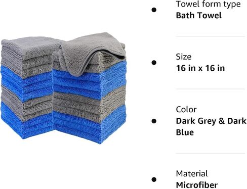 Microfiber Cleaning Towels, Set of 24, for House, Office & Auto, Dark Grey & Dark Blue (16" x 16") in Saudi Arabia