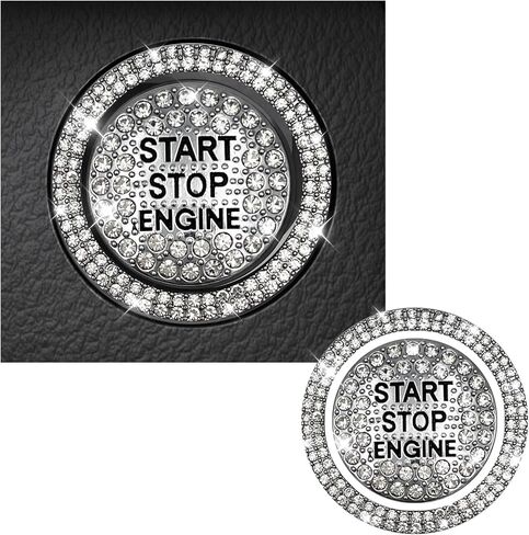 ملصق Sylvil Bling Car Push Start Button، غطاء مزخرف بأحجار الراين المتلألئة يحمي بالكامل زر الإشعال وحلقة مقبض مضادة للخدش، ملحقات السيارة للنساء (أبيض) in Kuwait