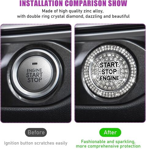 ملصق Sylvil Bling Car Push Start Button، غطاء مزخرف بأحجار الراين المتلألئة يحمي بالكامل زر الإشعال وحلقة مقبض مضادة للخدش، ملحقات السيارة للنساء (أبيض) in Kuwait